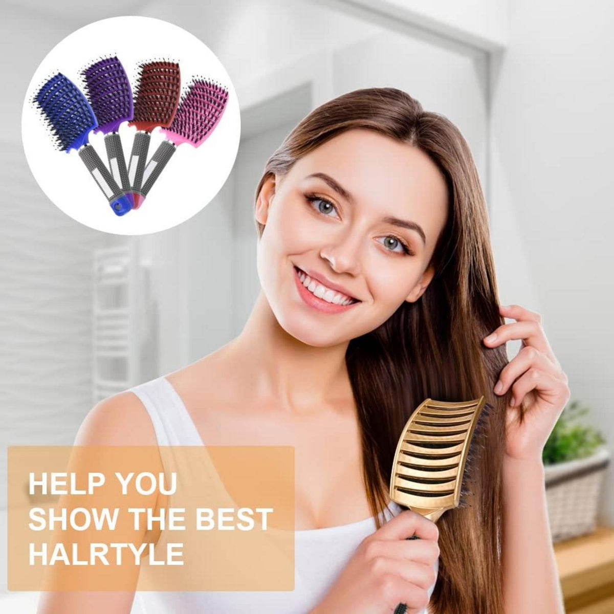 Professionelle Haarbürste mit Griff, ohne Ziepen, für alle Haartypen