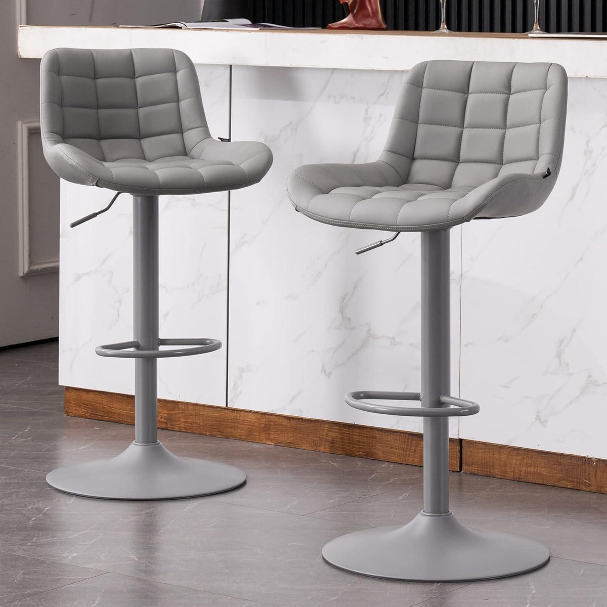 Höhenverstellbare Barhocker 2er Set mit Lehne und Kunstleder Grau
