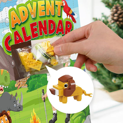 D-FantiX Weihnachts-Adventskalender 2024 Kinder Dinosaurier Bauklötze 24 Sets