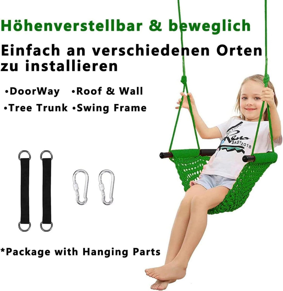 Kinder Schaukel Outdoor Kinder Schaukelsitz Atmungsaktiv Höhenverstellbar Grün