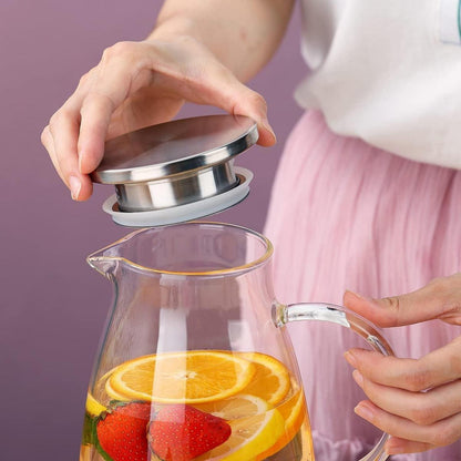 Wasserkaraffe 1.5L Abnehmbarer Deckel Klarglas Karaffe Heiß Kalt Tee Limonade