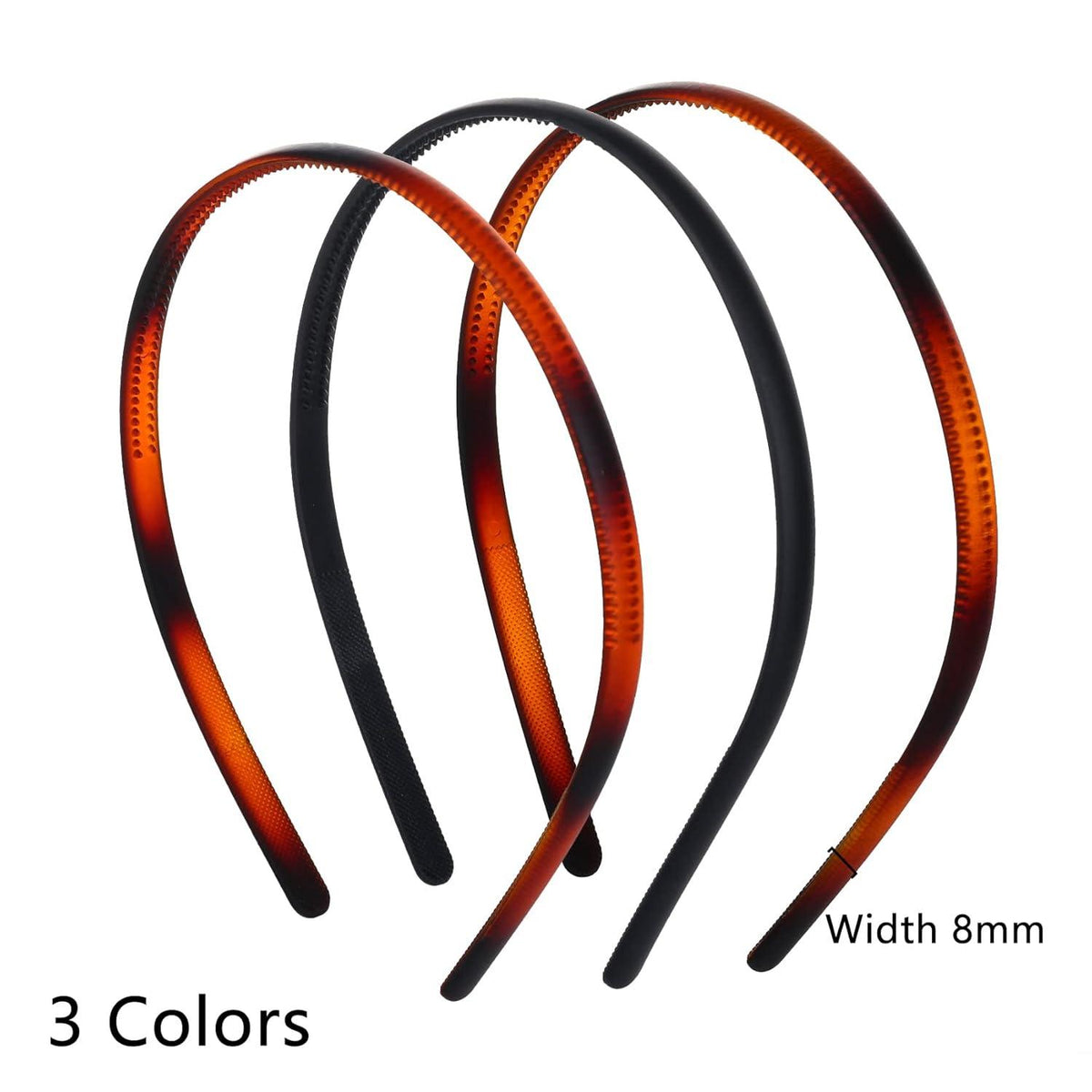6er Pack Kunststoff Stirnbänder mit Zähnen, dünn, 8mm, Braun