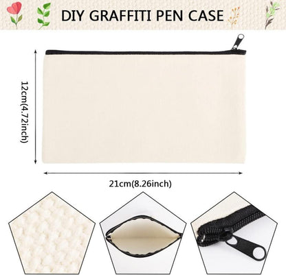 DIY Stoffbeutel zum Bemalen 8er Set, Kinder Schulmäppchen, Segeltuch Kosmetiktasche 21x12 cm