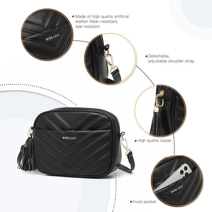 Miss Lulu Umhängetasche Damen Crossbody Bag Handtasche Schwarz Goldene Hardware