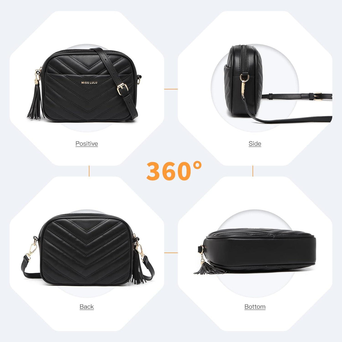 Umhängetasche Damen Crossbody Gold Quaste Dekoration klein Black