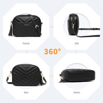 Umhängetasche Damen Crossbody Gold Quaste Dekoration klein Black