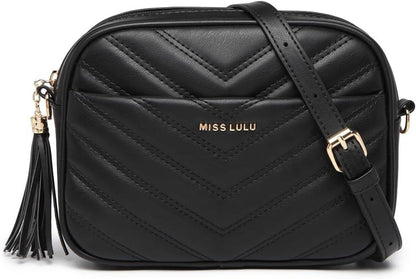 Miss Lulu Damen Umhängetasche Handtasche Klein Schwarz Goldene Hardware