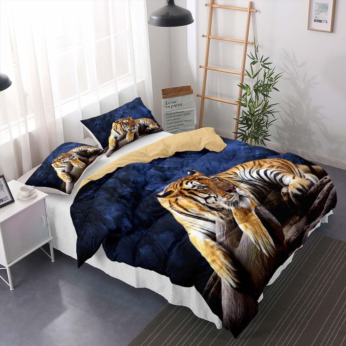 Tiger Druck Bettwäsche Set 200x200cm mit 2 Kissenbezügen