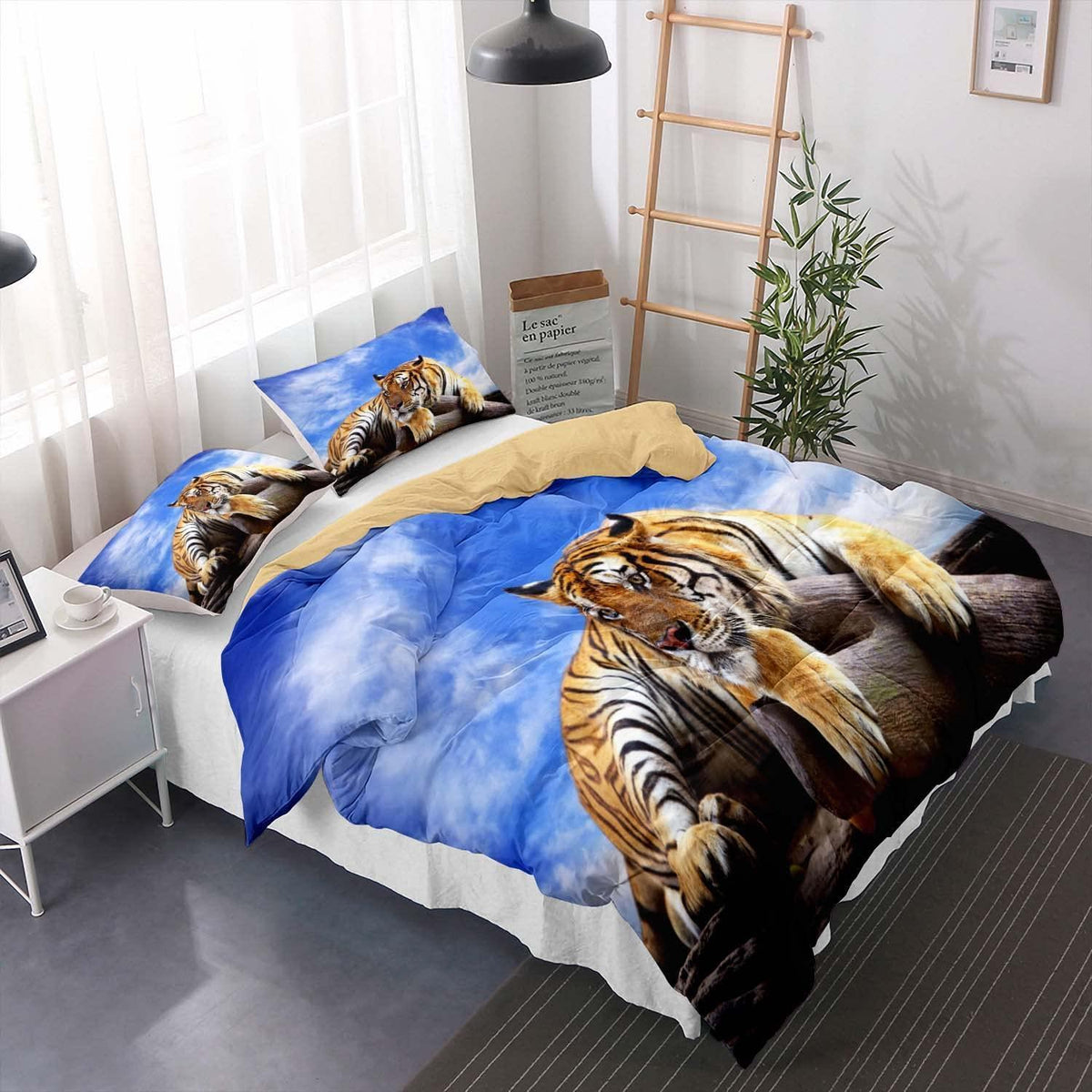 Tiger Druck Bettwäsche Set 200x200cm mit 2 Kissenbezügen