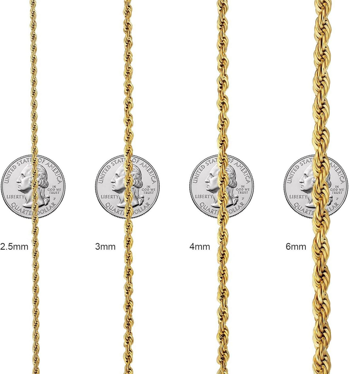 Goldkette Herren Silberkette dünne Rope Kette 4mm 55,9cm Zopfkette