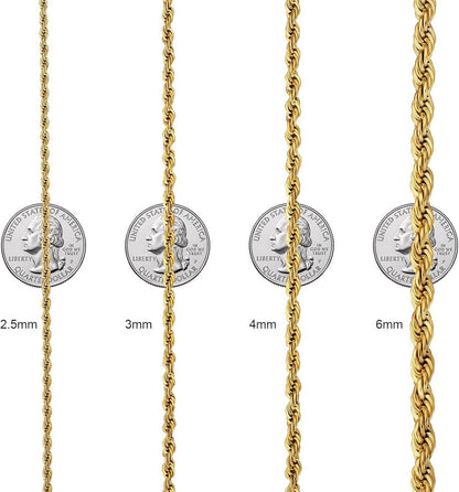 Goldkette Herren Silberkette dünne Rope Kette 4mm 55,9cm Zopfkette