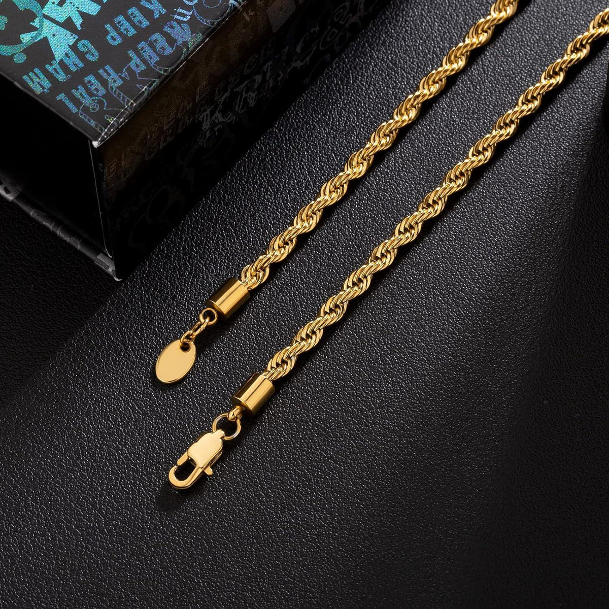 Goldkette Herren Silberkette dünne Rope Kette 4mm 55,9cm Zopfkette