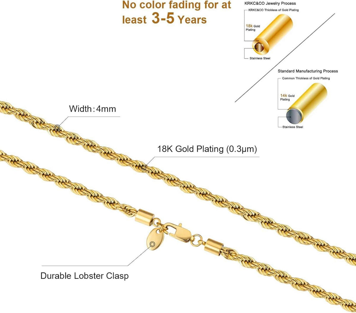 Goldkette 4mm Edelstahl Ankerkette Herren Damen Unisex 50.8cm Gold-Weißgold
