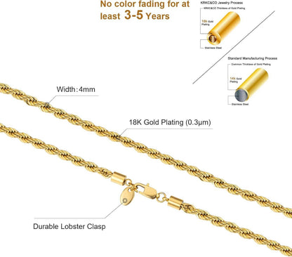 Goldkette 4mm Edelstahl Ankerkette Herren Damen Unisex 50.8cm Gold-Weißgold