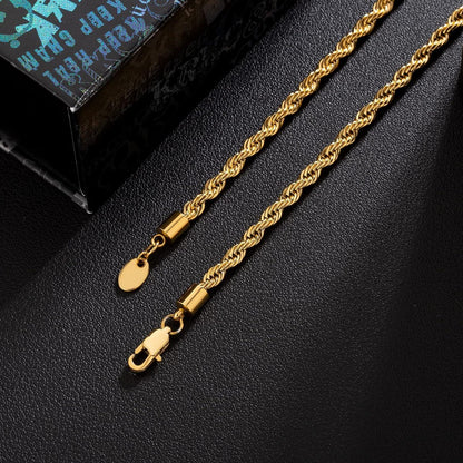 Goldkette Herren 18K Gold beschichtet fein Zopfkette 4mm 50.8cm