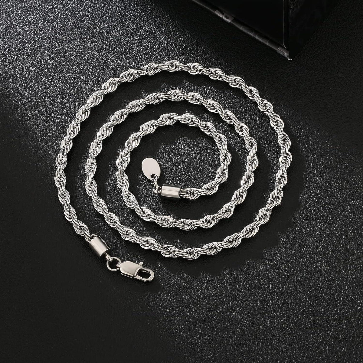 Goldkette Herren Silberkette 4mm Weißgold 18K beschichtet 45,7cm