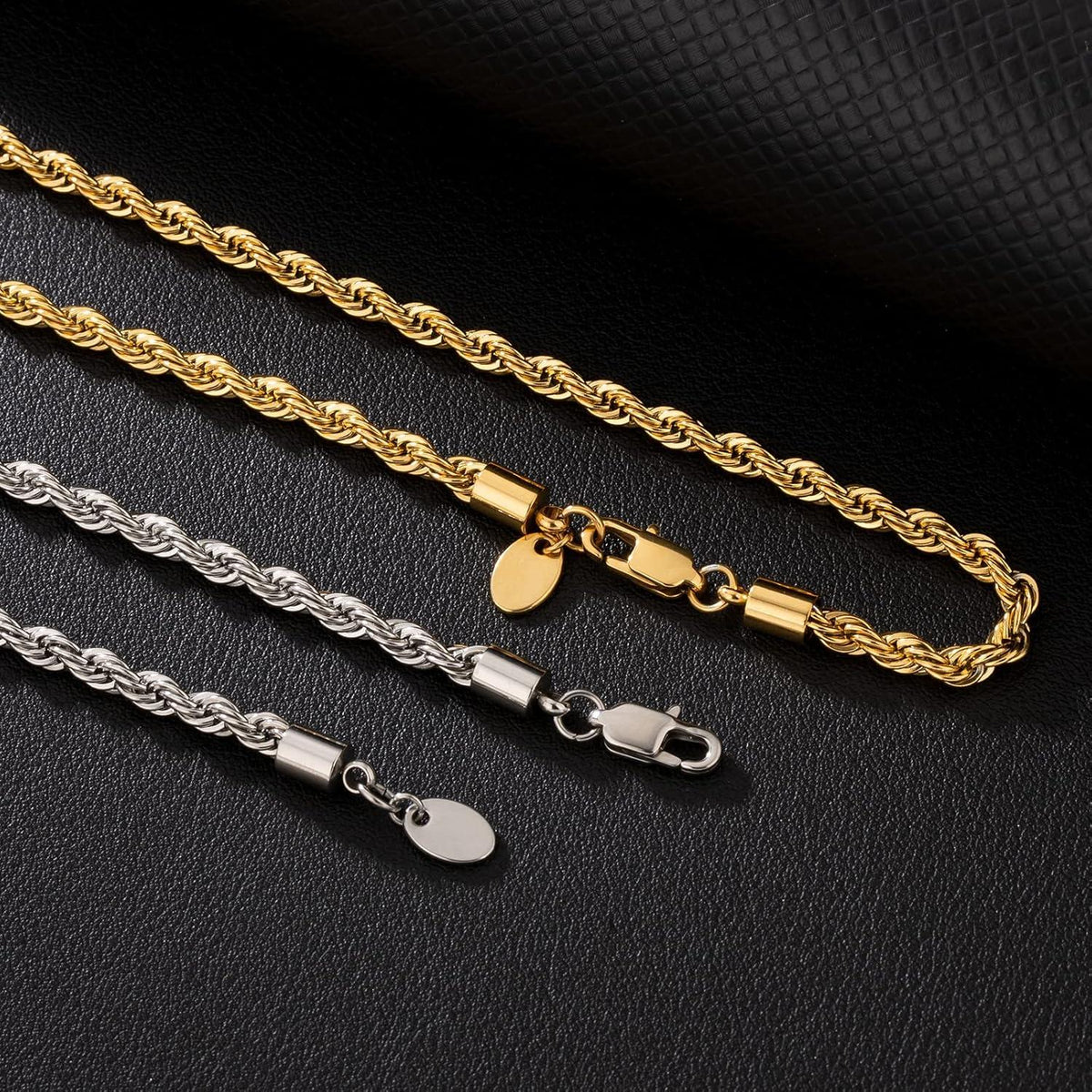 Goldkette Silberkette Edelstahl 4mm Rope Kette Weißgold 55.9cm