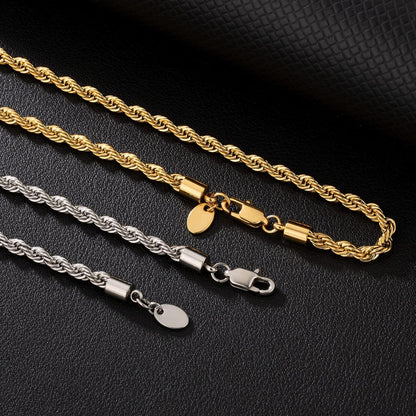 Goldkette Silberkette Edelstahl 4mm Rope Kette Weißgold 55.9cm