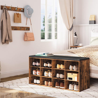 Garderobe mit Schuhbank und 12 Fächern, Vintagebraun