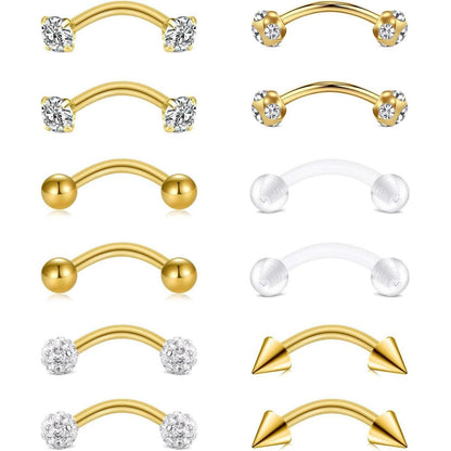 Chirurgenstahl Piercing Set 12 Stück | Silber Roségold Gold