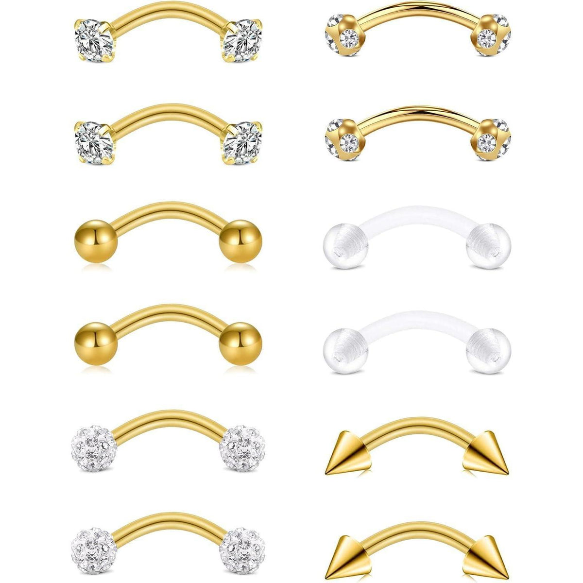 Chirurgenstahl Piercing Set 12 Stück | Silber Roségold Gold