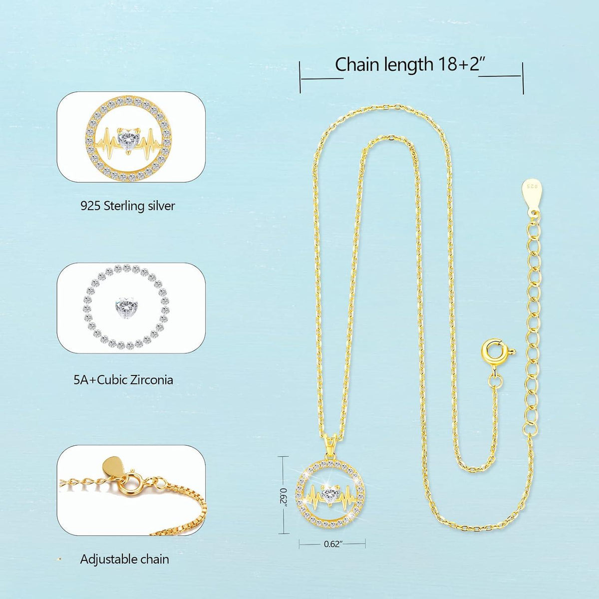 LAVUMO Halskette Damen Sterling Silber 925 Geburtsstein Anhänger Gold