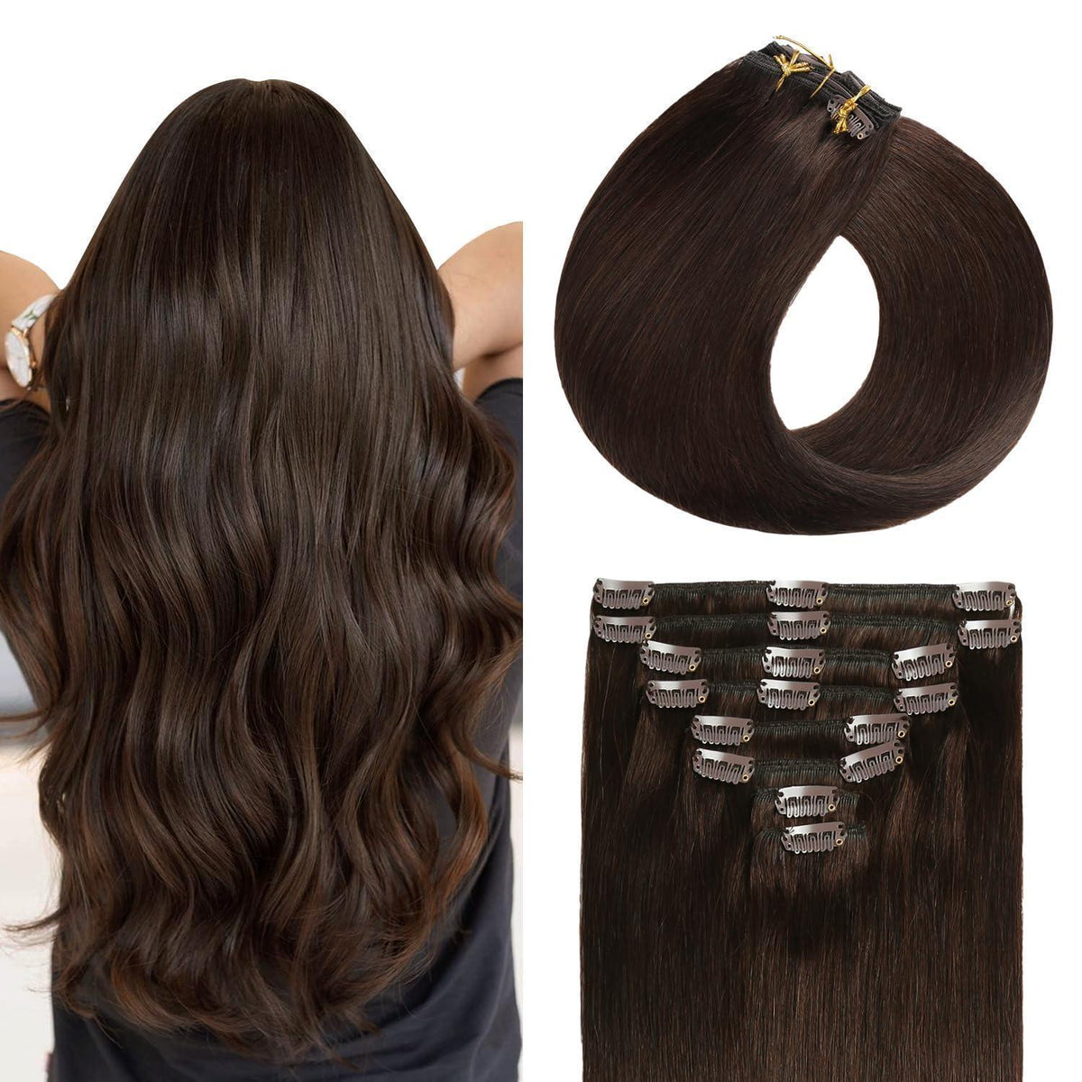 Clip In Echthaarverlängerung Dunkelbraun 45cm 120g