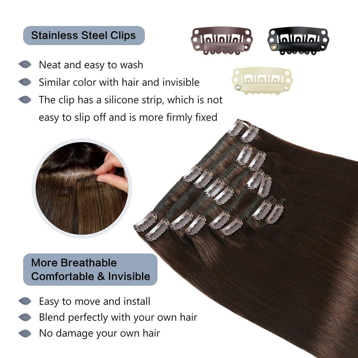 Clip In Echthaarverlängerung Dunkelbraun 45cm 120g