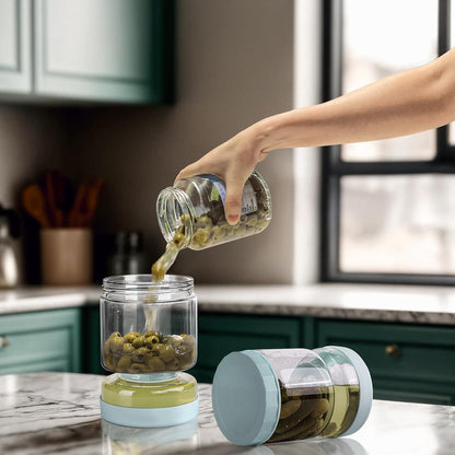 WhiteRhino Einmachglas 1L mit Sieb Deckel Olive Sanduhr Container Kimchi Olive