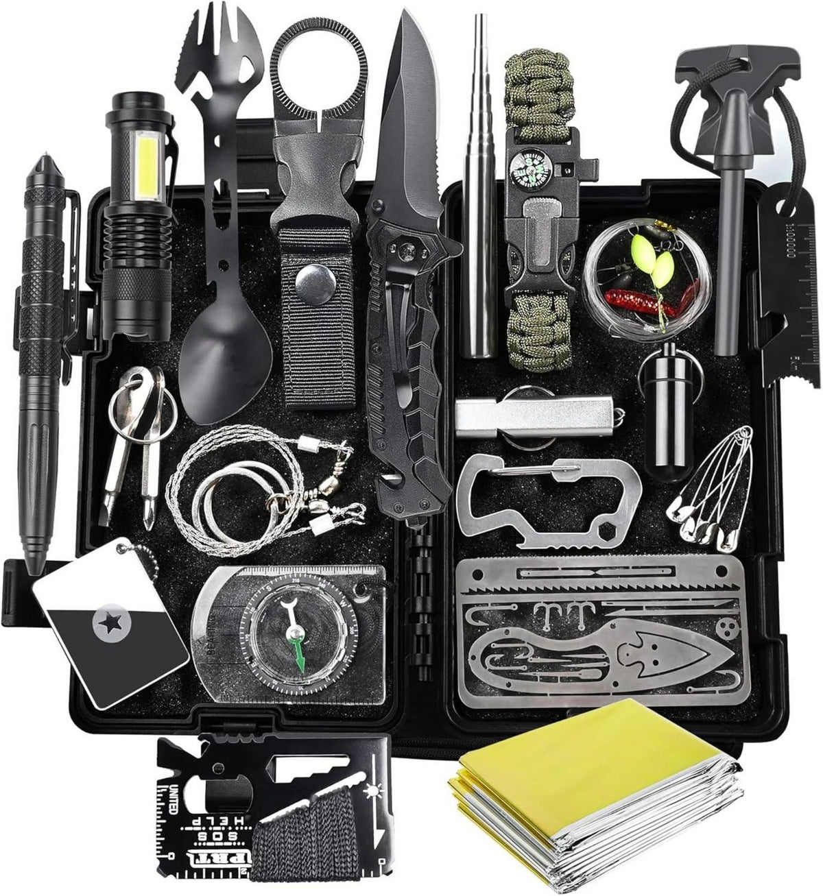 Survival Kit 21-in-1 Outdoor Notfallset mit Kompass und Taschenlampe