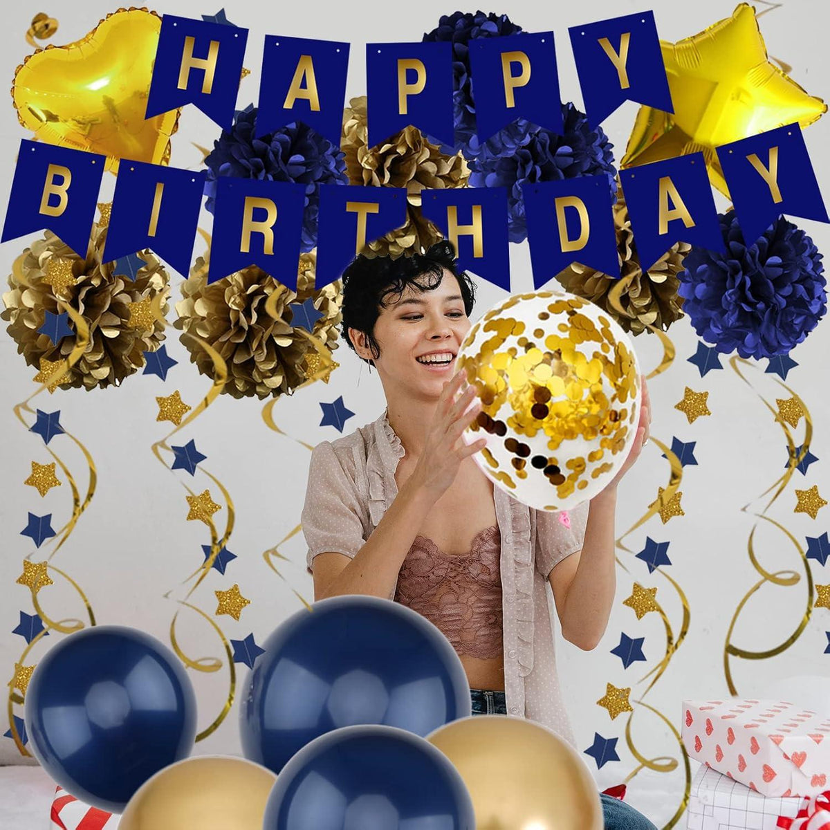 Marineblau Gold Geburtstagsdeko Happy Birthday Party Dekoration