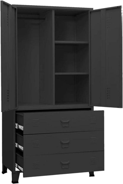 Metallschrank Schwarz 90x50x180cm Industrial Kleiderschrank