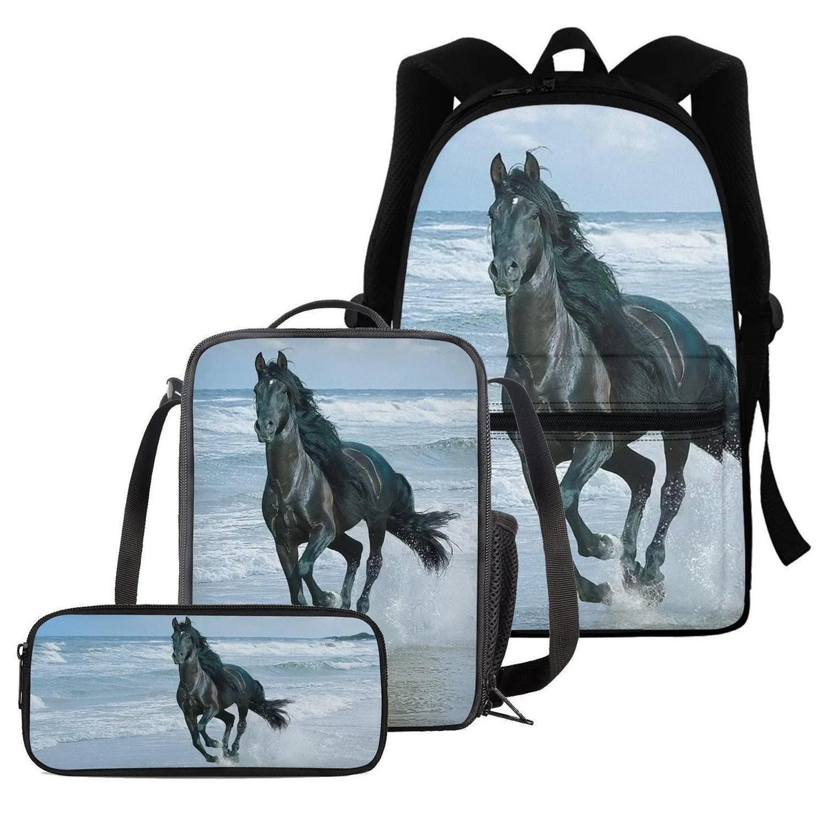 Schultaschen-Set Pferd: Rucksack, Federmäppchen & Lunchbox