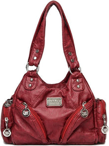 Damen PU-Leder Hobo Handtasche Vintage Schultertasche Rot