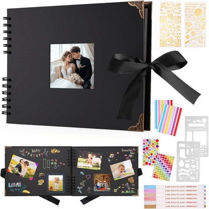 Schwarz Fotoalbum 29,5x21cm zum Selbstgestalten mit 6 Metallic-Stiften