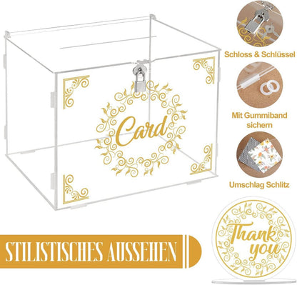 Transparente Acryl Hochzeitskartenbox mit Schloss Schlitz