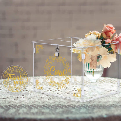 Benjia Hochzeit Kartenbox aus Acryl Transparent Gold 28x22x23cm