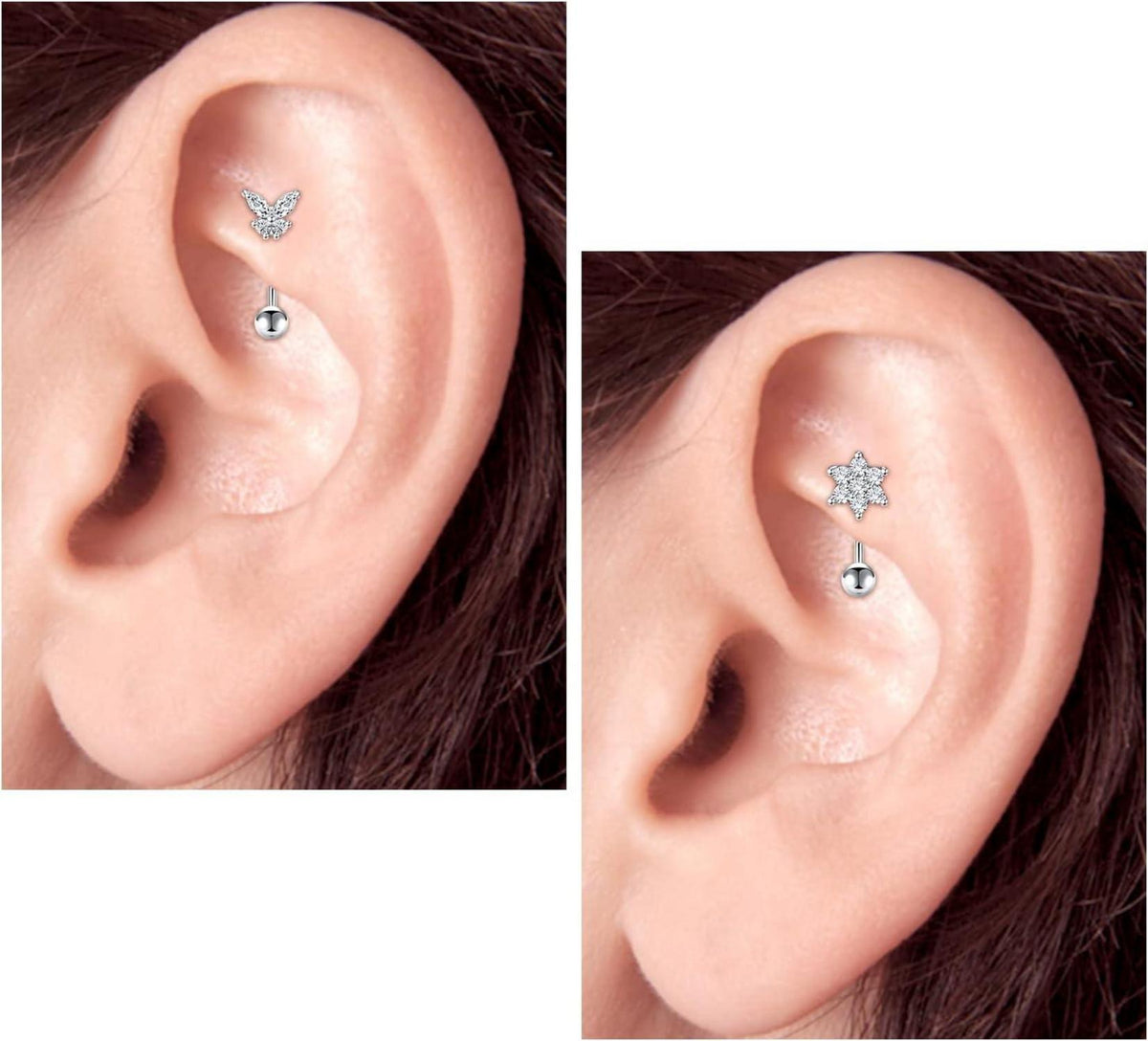 9-10 Stück Augenbrauenpiercing Set 16G Chirurgenstahl Diamant Perle
