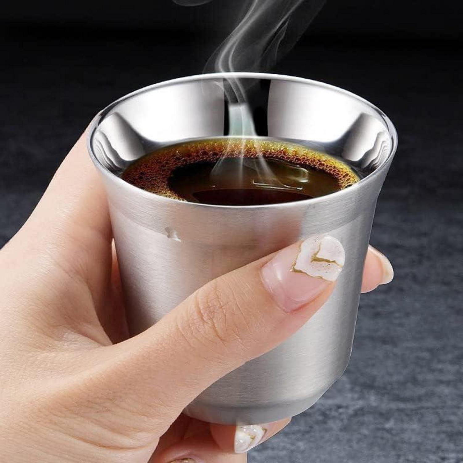 4er Set Edelstahl Espressotasse 80 ml doppelwandig hitzebeständig