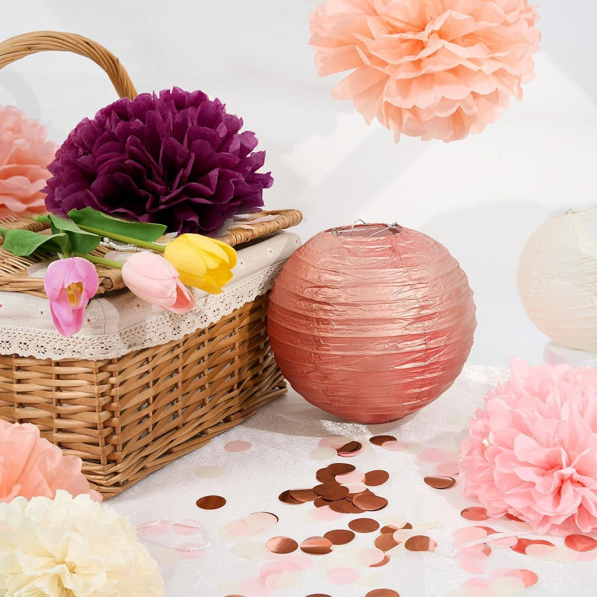 YBwanli Deko Hochzeit Rosegold Pompons Taufe Kommunion 16er