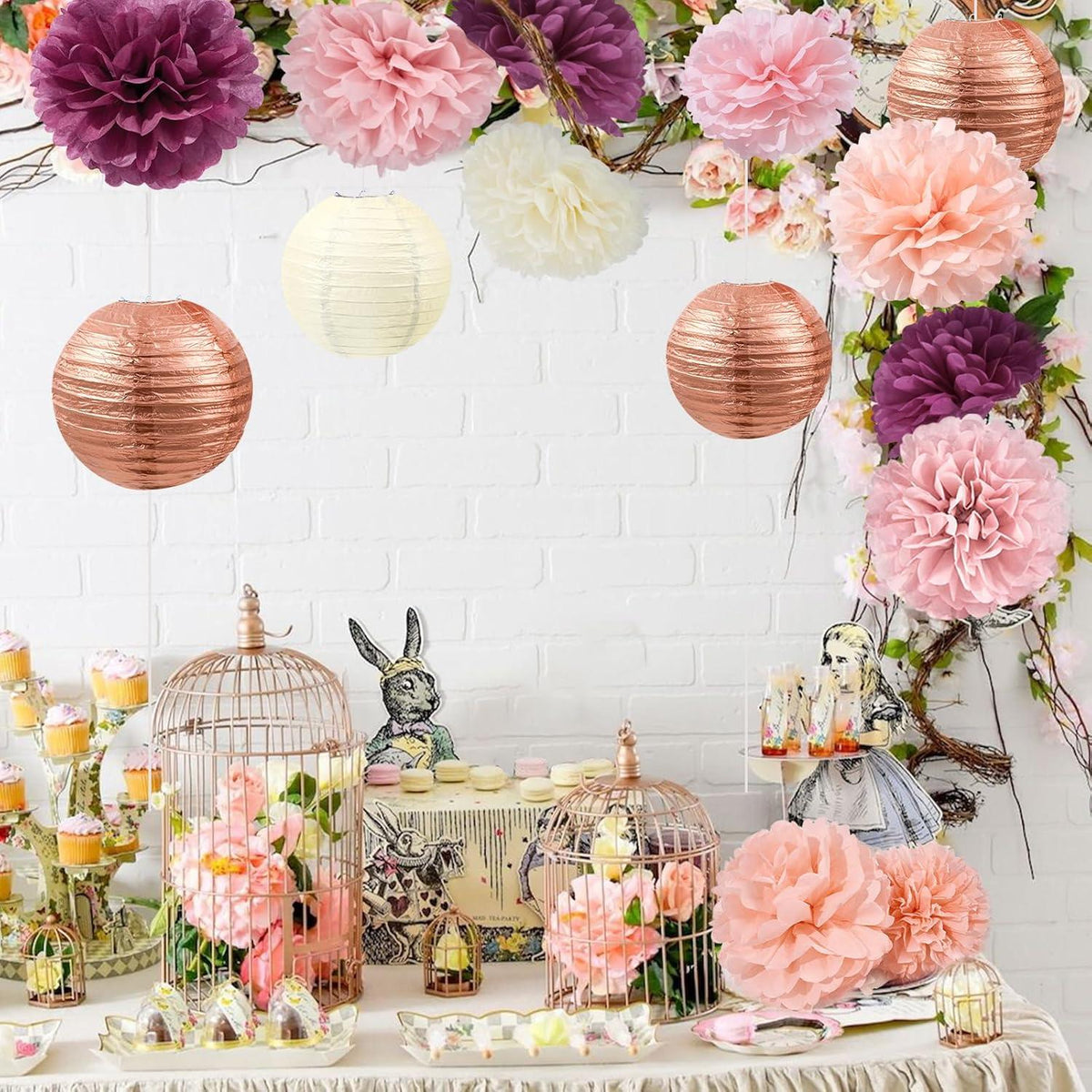 Deko Hochzeit Rosegold Pompons Girlande Einschulung Taufe Kommunion