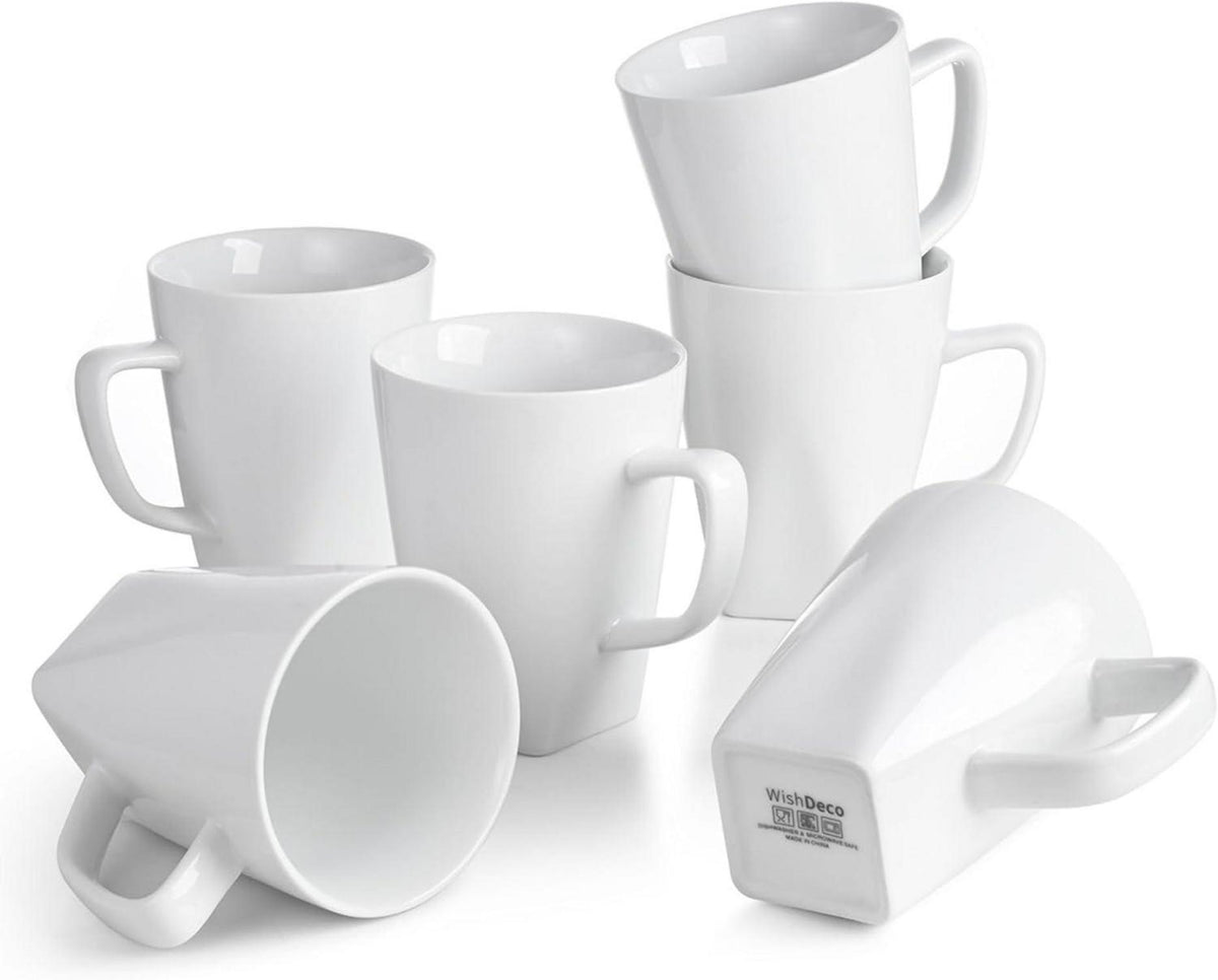 Kaffeebecher Porzellan Weiß 6er Set 400ml Henkel Tassen
