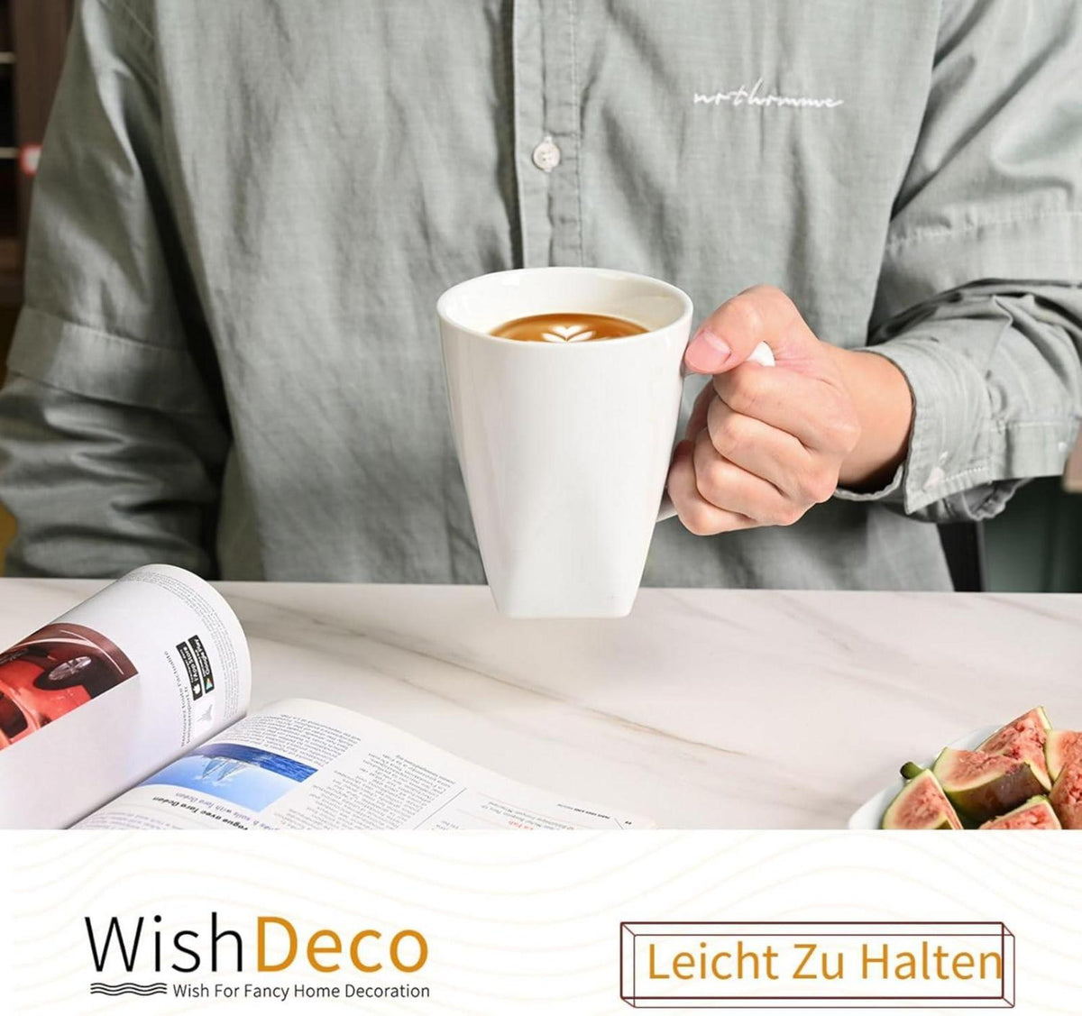 Kaffeetassen Set 6er Porzellan Weiß 400ml Henkel Tassen Cappuccino Tee Milch