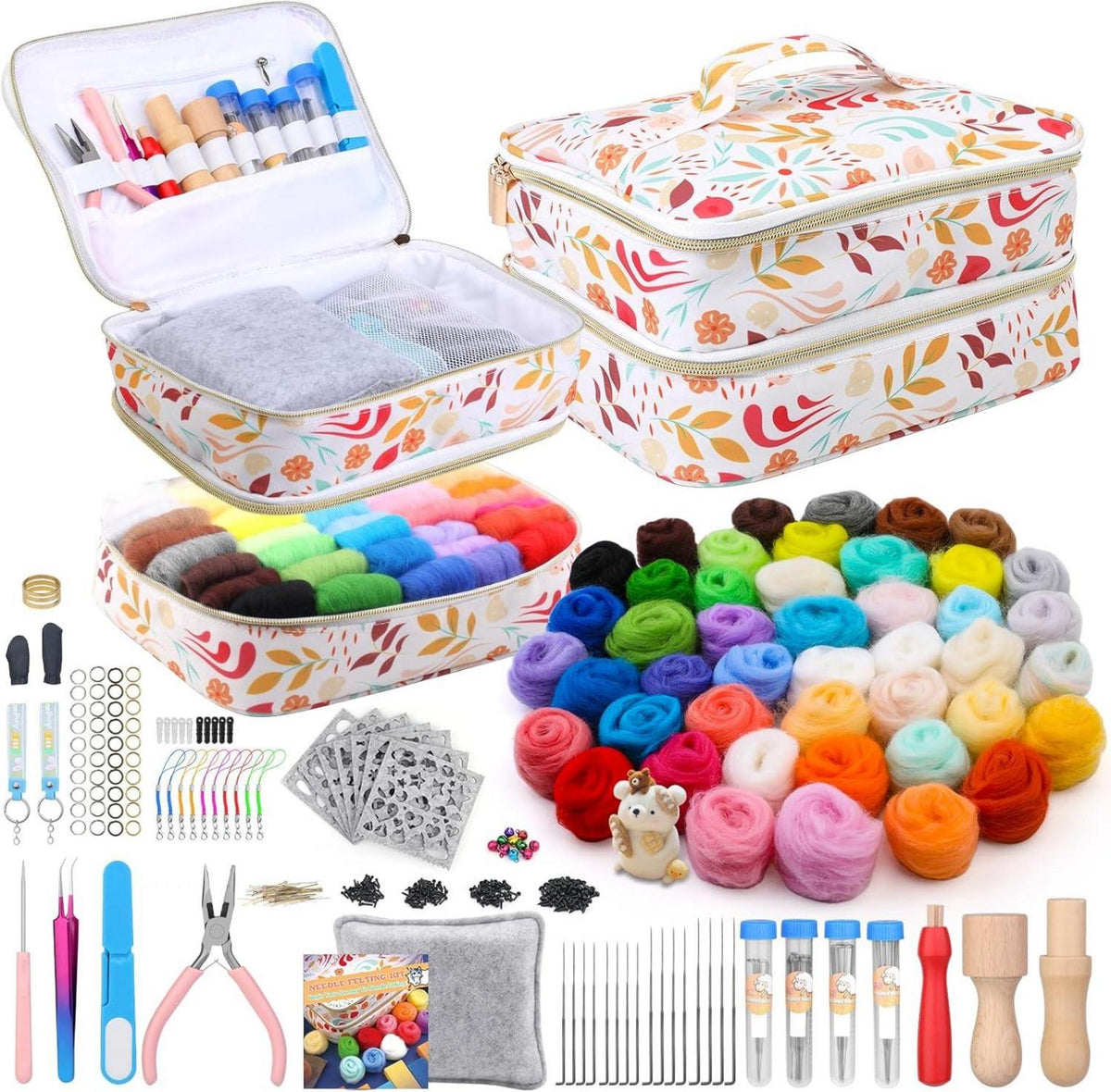 385-teiliges Nadelfilz-Set mit 45 Farben Filzwolle und Zubehör