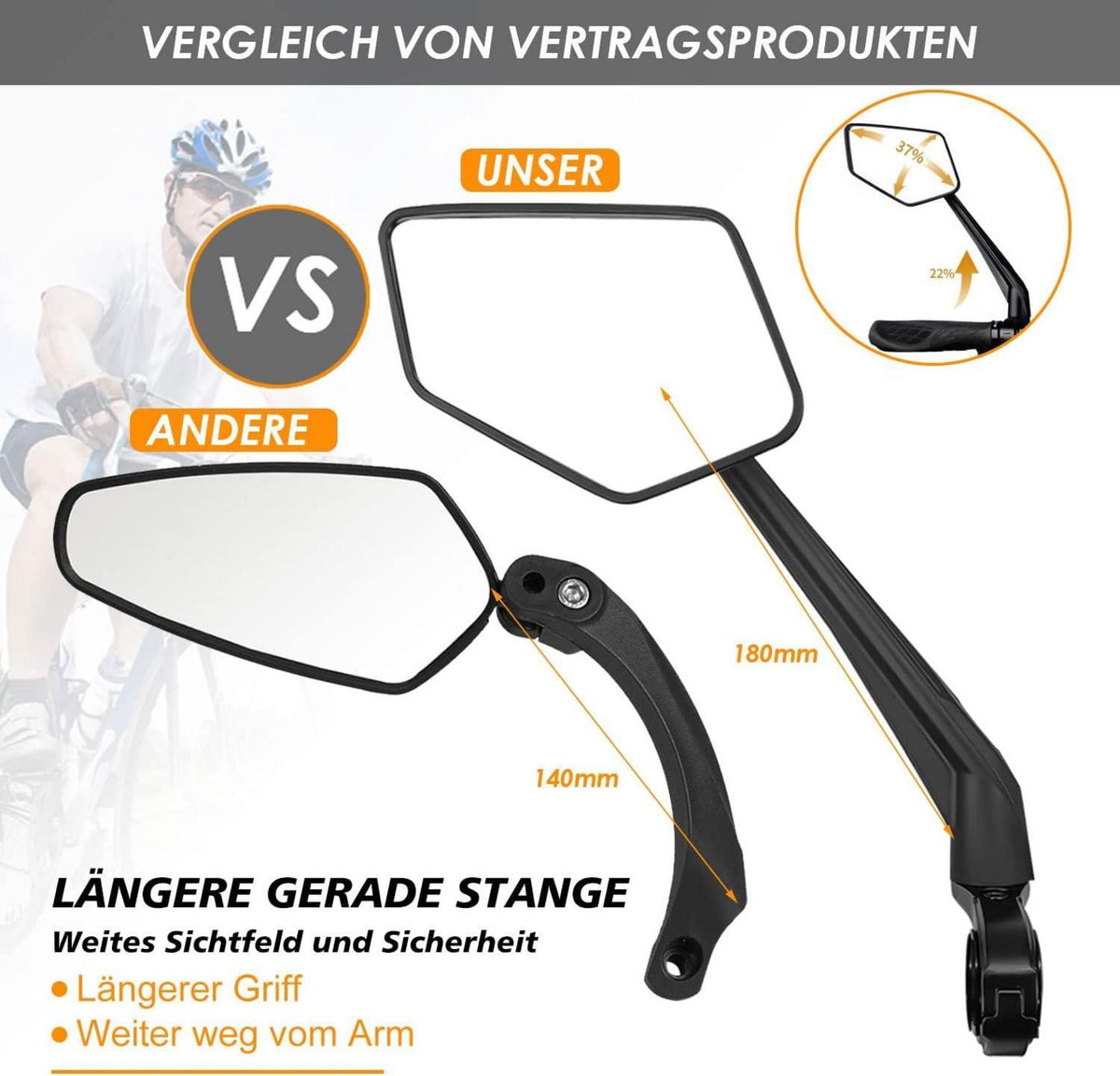 Arkham Fahrradspiegel Lenker links HD Sichtfeld Einklappbar 360° Drehbar