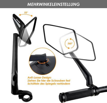 Fahrradspiegel für Lenker links Großes HD Sichtfeld 360° Dreh- Einklappbar