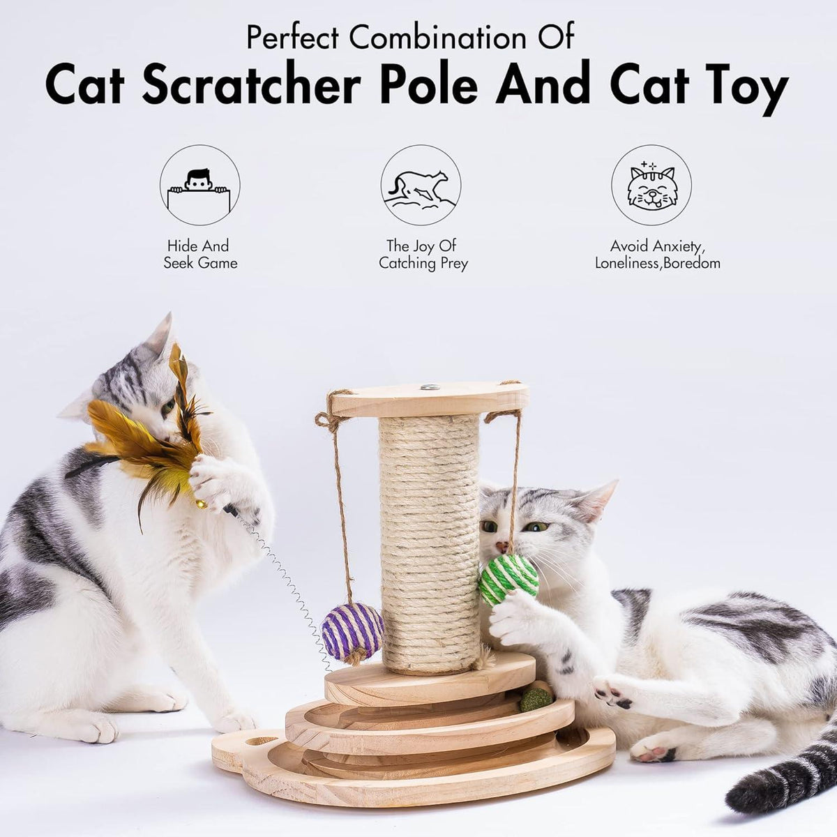 MEWOOFUN Katzenspielzeug Holz Roller 2-lagiger Drehteller