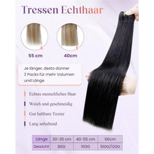 Echthaar Tressen Schwarz #1 – Remy Haare 60cm, 120g