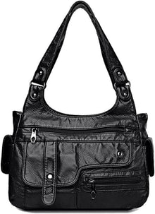 Damen Vintage PU-Leder Handtasche Schultertasche Schwarz