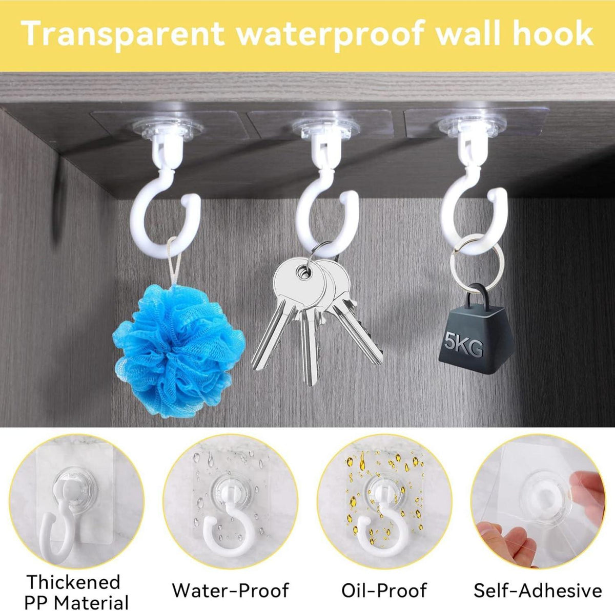 Weysoo Selbstklebende Deckenhaken 6 Stück Transparent Wasserdicht